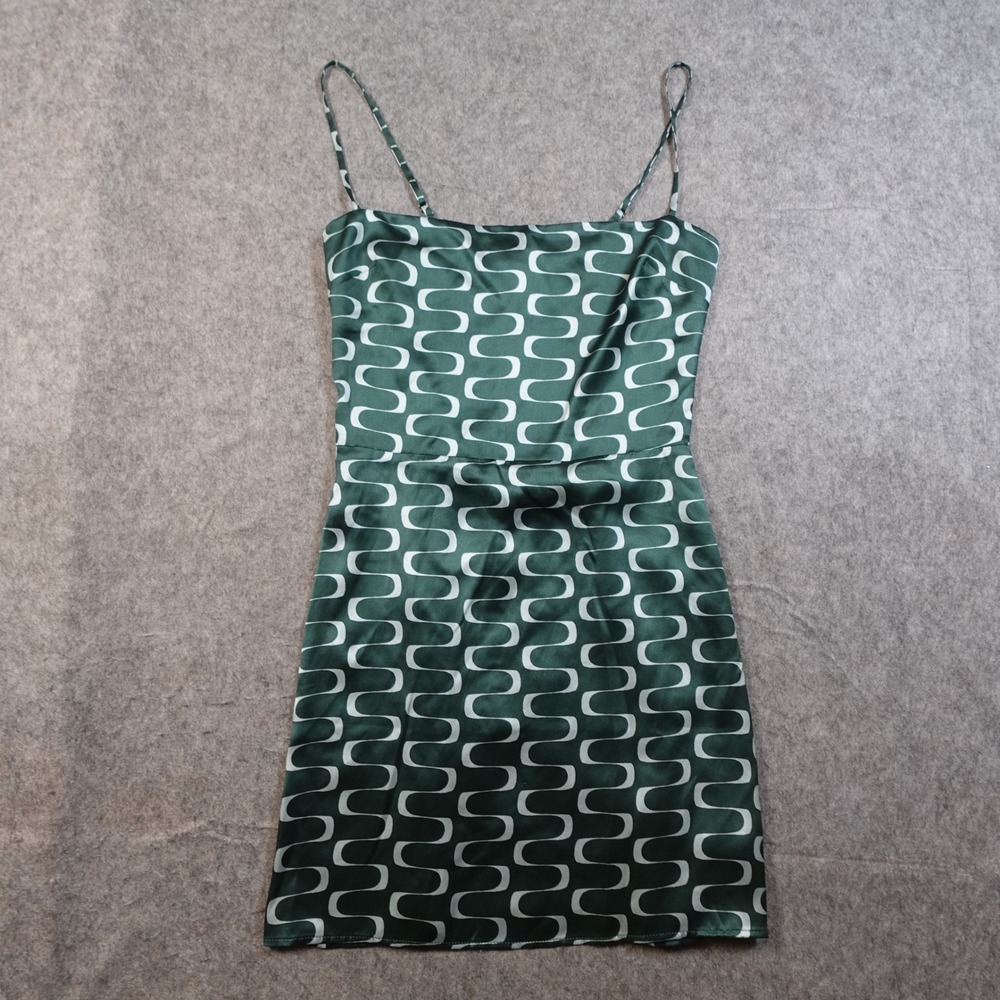 Reformation Dress Womens 2 Green Blue Kosta Silk Venture Mini Satin Smocked - Picture 3 of 11